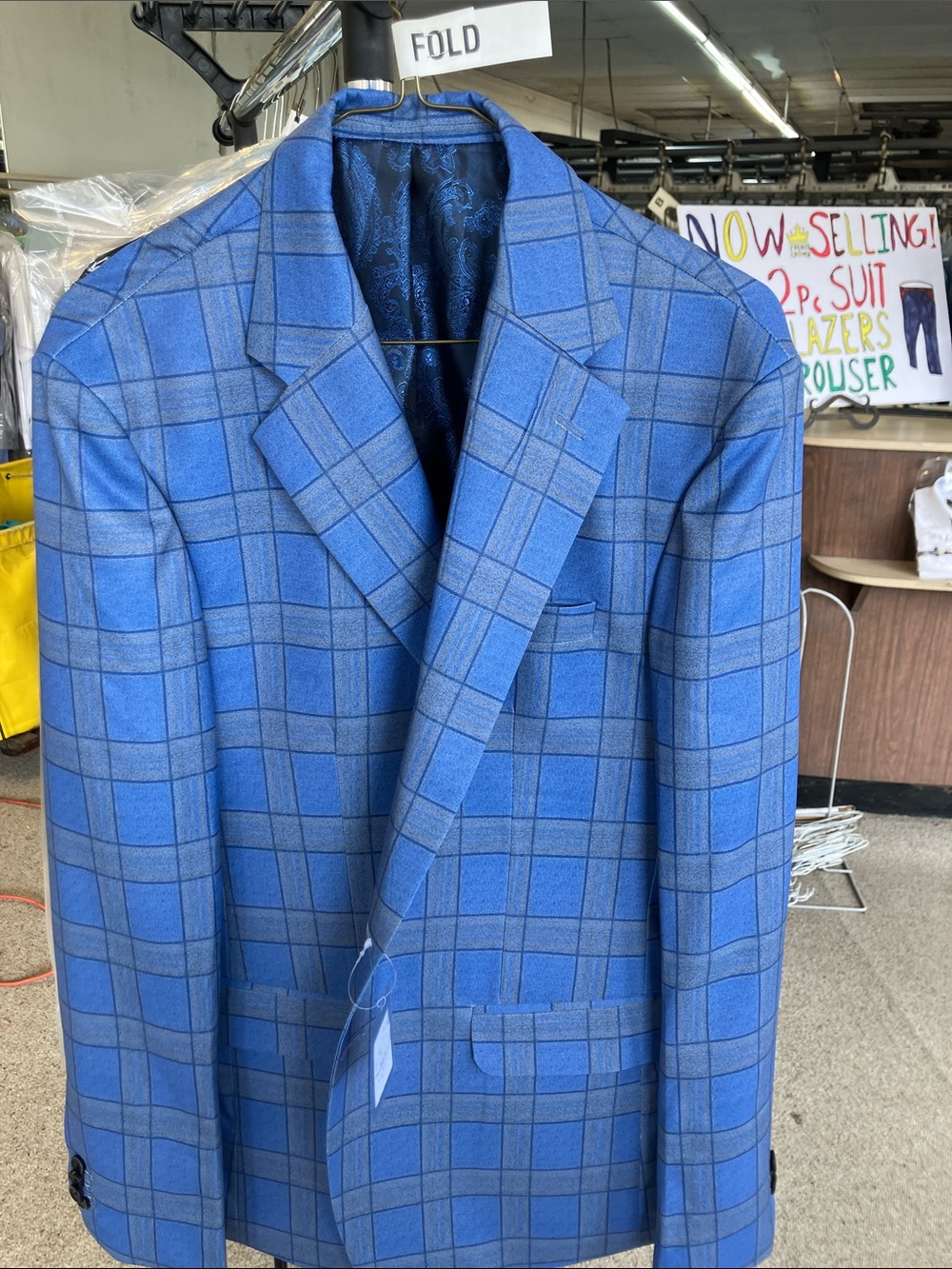French Crown | Blue Checked Men's Blazer - Classic Windowpane Suit Jacket